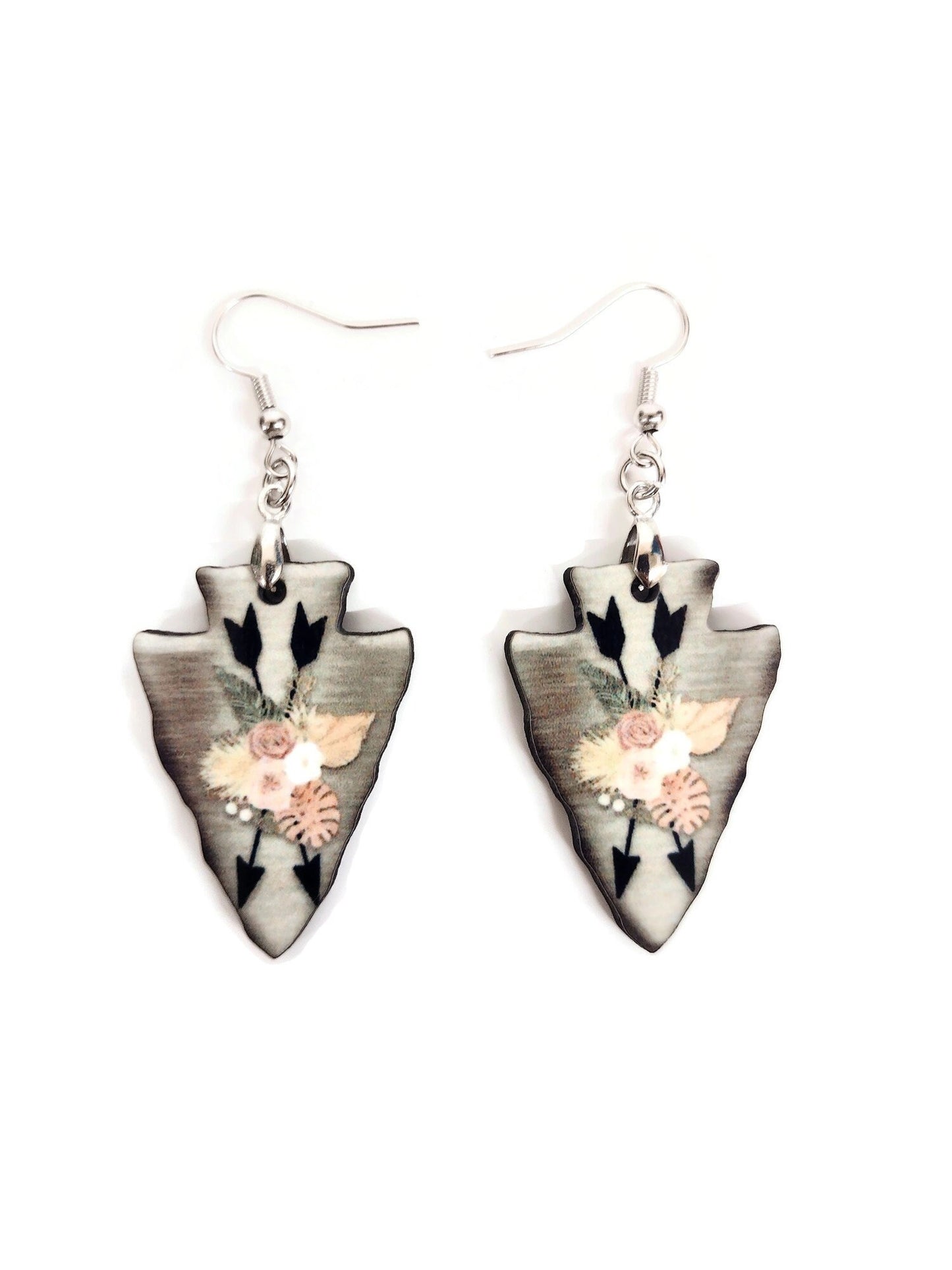 Arrowhead Floral Bouquet western Dangle Earrings