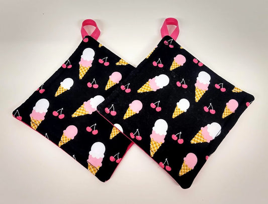 Pot holder for kitchen Pot Holder Set Oven Hot Pad Pot Holder for Cooking or Baking in an Ice Cream Cone Fabric Print