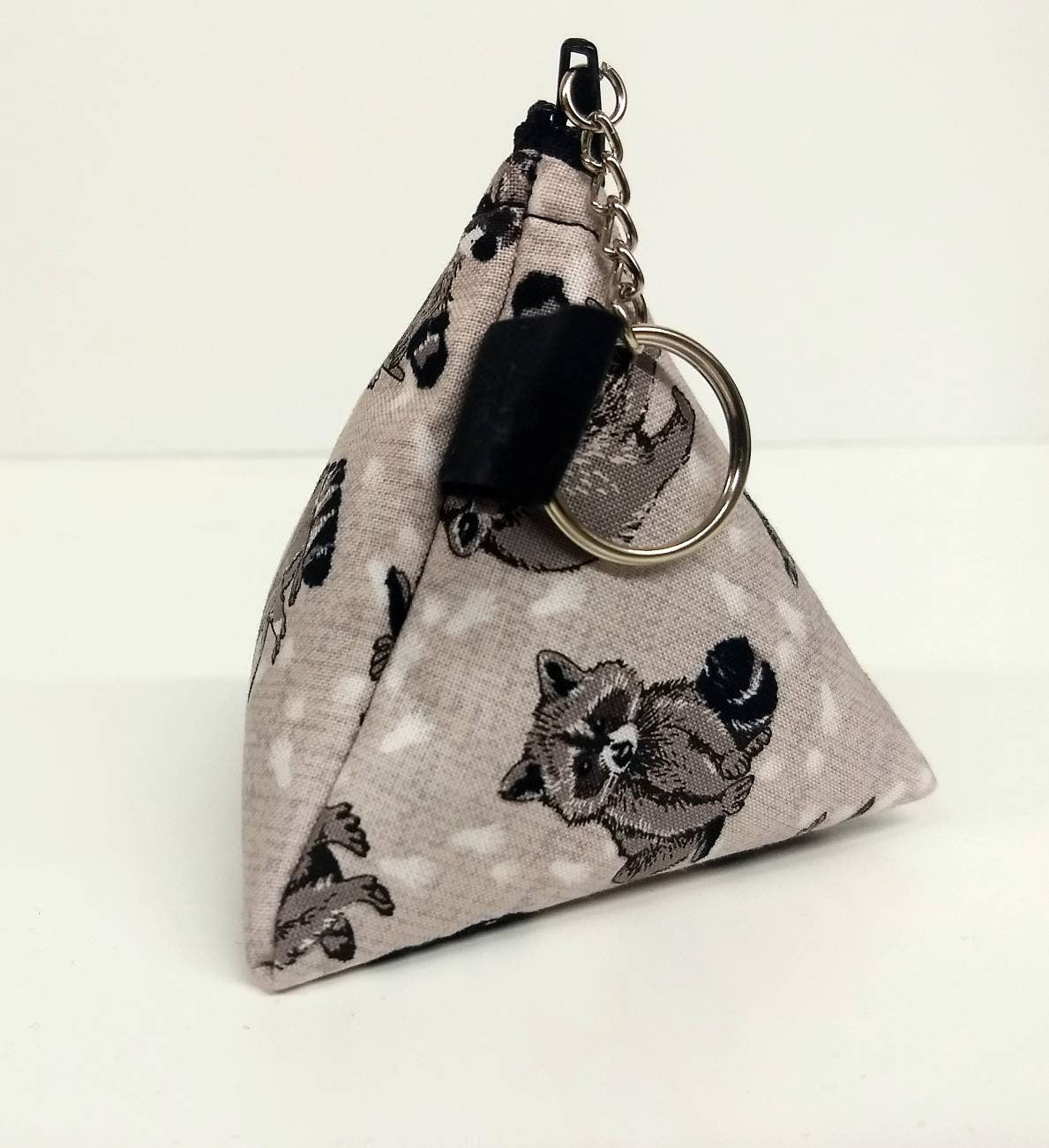 Triangle Keychain with Zipper Raccoon