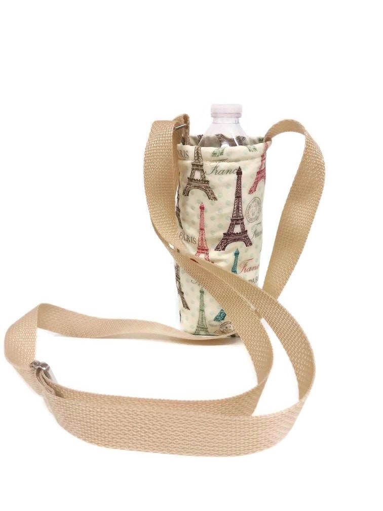 Multicolored Eiffel Tower France Insulated Water Bottle Holder with Adjustable Strap