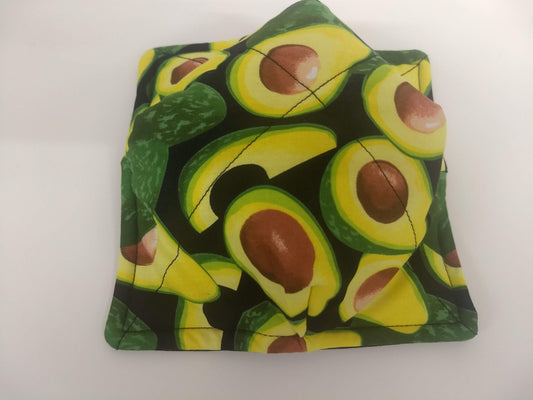 Bowl Cozy Microwave Safe Cotton Hot Soup Bowl Potholder in a reversible Avocado and Solid Black Fabric Print
