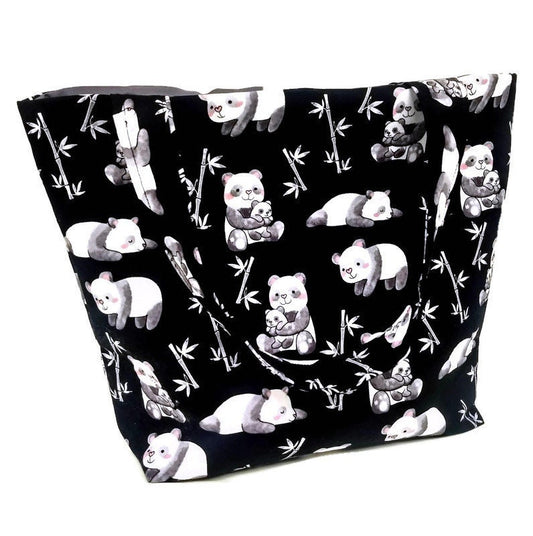 Pandas with Bamboo Beach Bag or Tote Bag with Pocket
