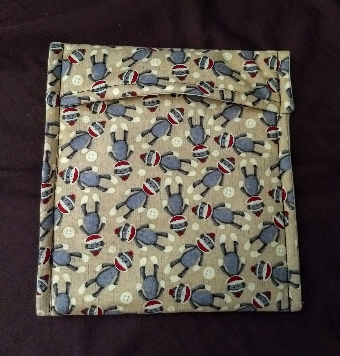 Microwavable baked potato bag, Sock Monkey Potato Bag, All Cotton bag for cooking potatoes, potato sack