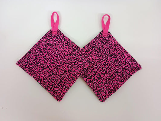 Pot holder for kitchen Pot Holder Set Oven Hot Pad Pot Holder for Cooking or Baking in a Black Owl and Pink Leopard Fabric Print