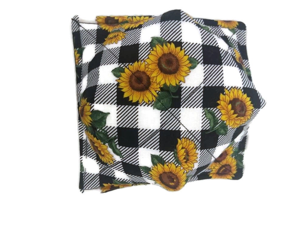 Bowl Cozy Microwave Safe Cotton Soup Hot Bowl Pot Holder in a Plaid Black and White Sunflower Fabric Print