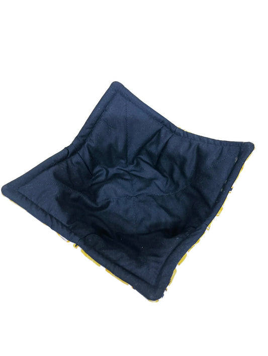 Bowl Cozy Microwave Safe Cotton Soup Hot Bowl Pot Holder in a Blue Lemon and Solid Navy Blue Fabric Print
