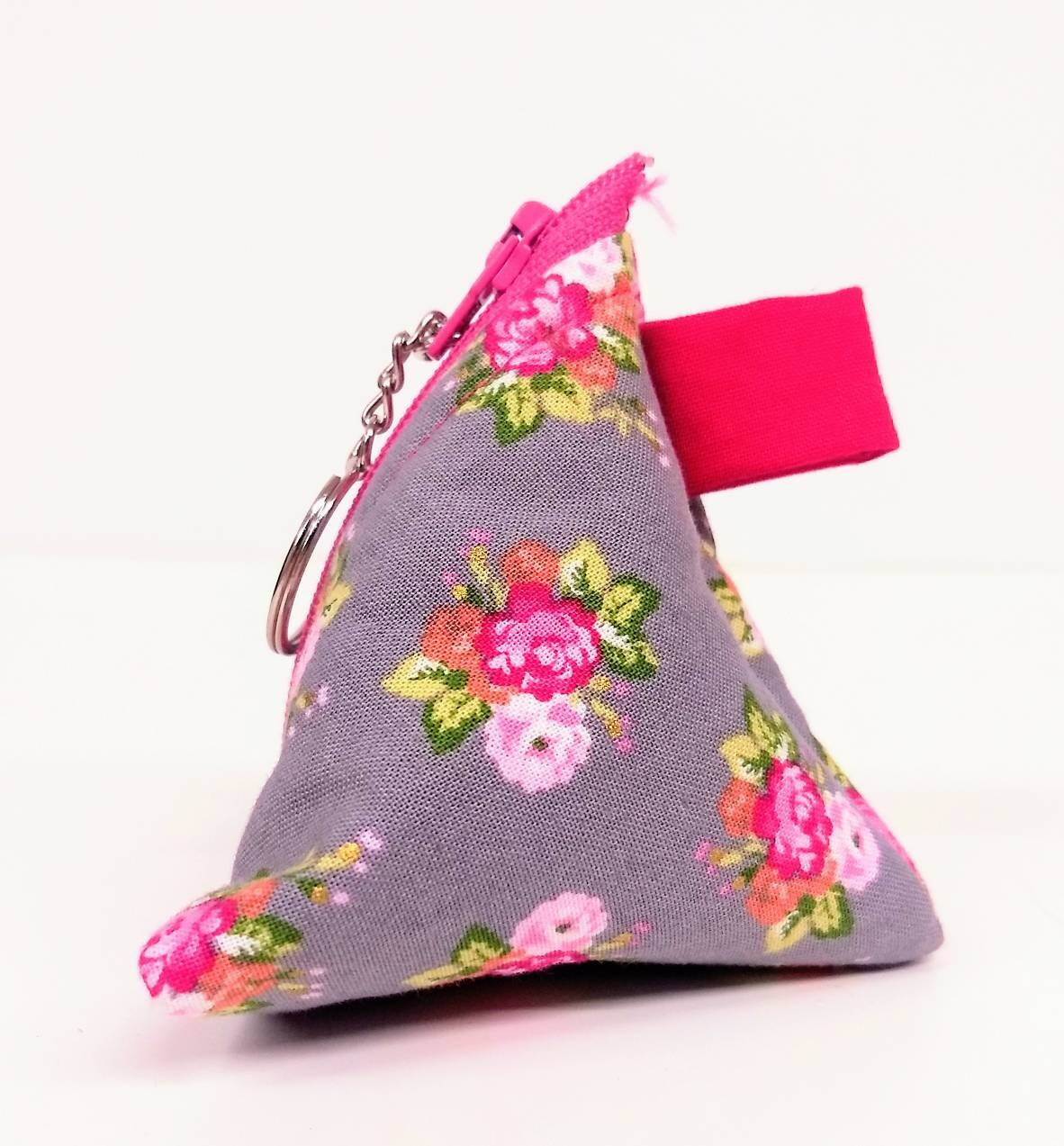 Triangle Mini Tea Rose Keychain with Zipper