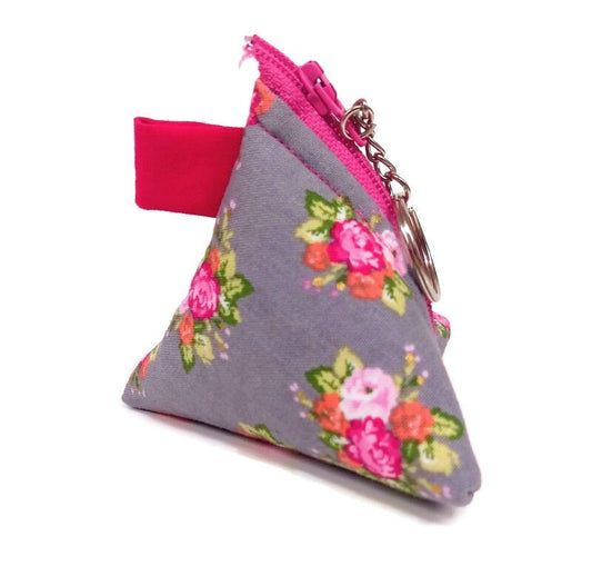 Triangle Mini Tea Rose Keychain with Zipper