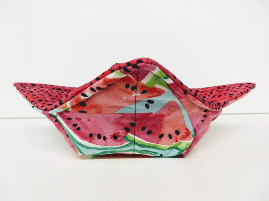 Bowl Cozy Microwave Safe Cotton Soup Hot Bowl Pot Holder in a Watermelon and Watermelon Seed Fabric Print
