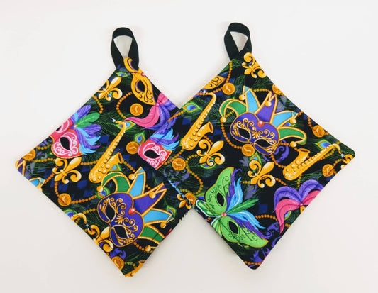 Pot holder for kitchen Pot Holder Set Oven Hot Pad Pot Holder for Cooking or Baking in a Mardi Gras Celebration Fabric Print