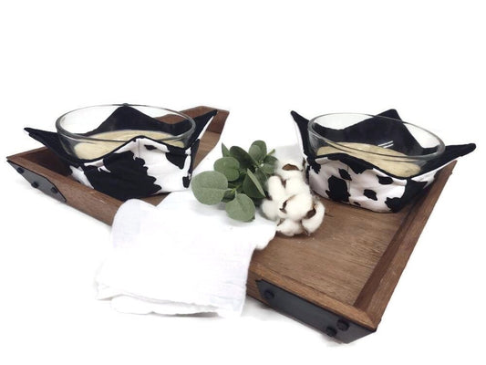 Bowl Cozy Microwave Safe Cotton Hot Soup Bowl Pot Holder in a Cow Hide Fabric Print