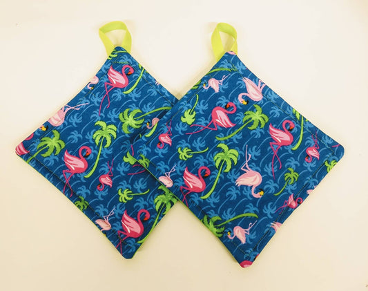 Pot holder for kitchen Pot Holder Set Oven Hot Pad Pot Holder for Cooking or Baking in a Tropical Flamingo Fabric Print