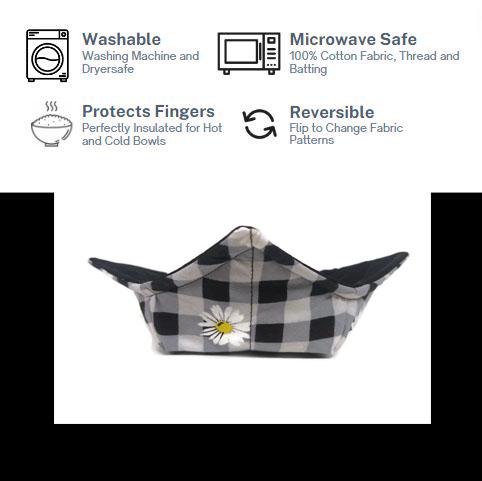 Bowl Cozy, Microwave Safe Cotton Soup Hot Bowl Pot Holder, Flower Lover Gift, House Warming Gift in a Plaid Daisy Fabric Print