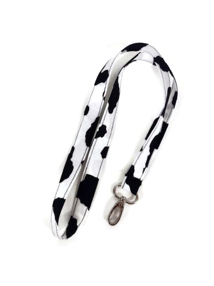 Cow Hide Print Fabric Neck Lanyard with Silver Lobster clasp for ID or Keyrings