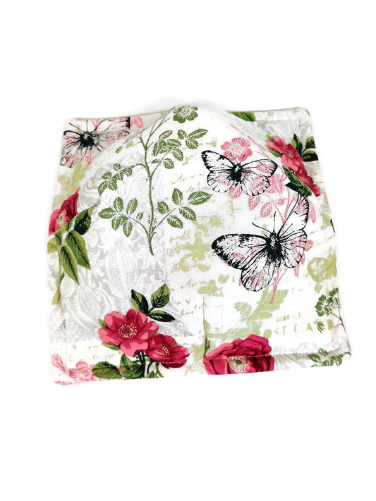 Bowl Cozy Quilted Cotton Microwave Safe Rose and Black Butterfly
