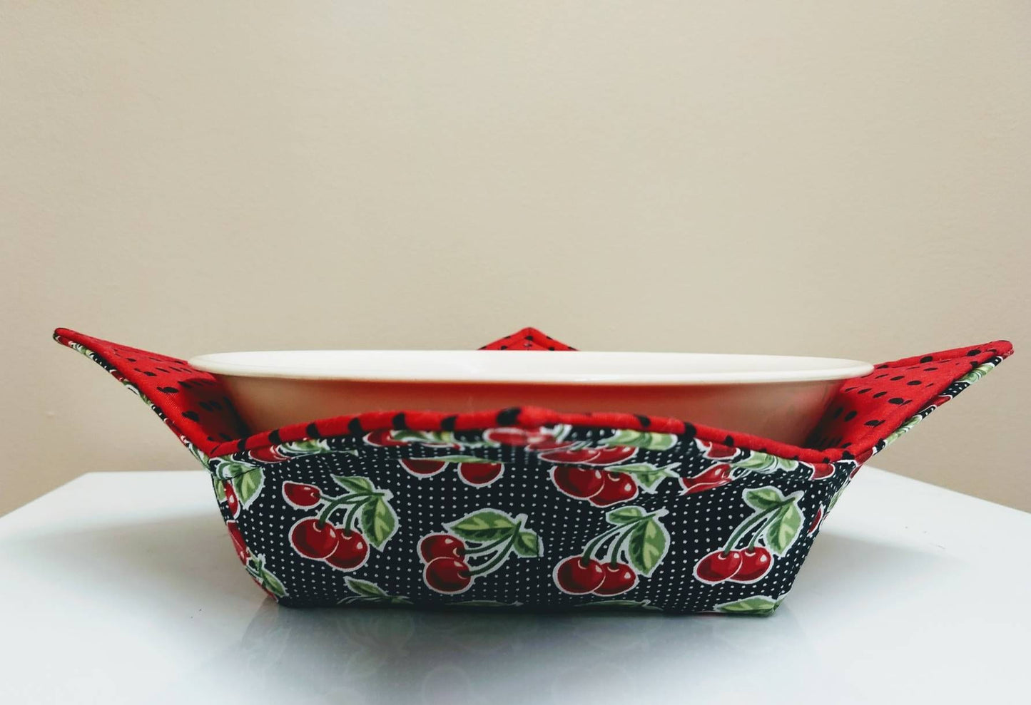 X-Large Serving Bowl Microwavable Holder Cherry Print