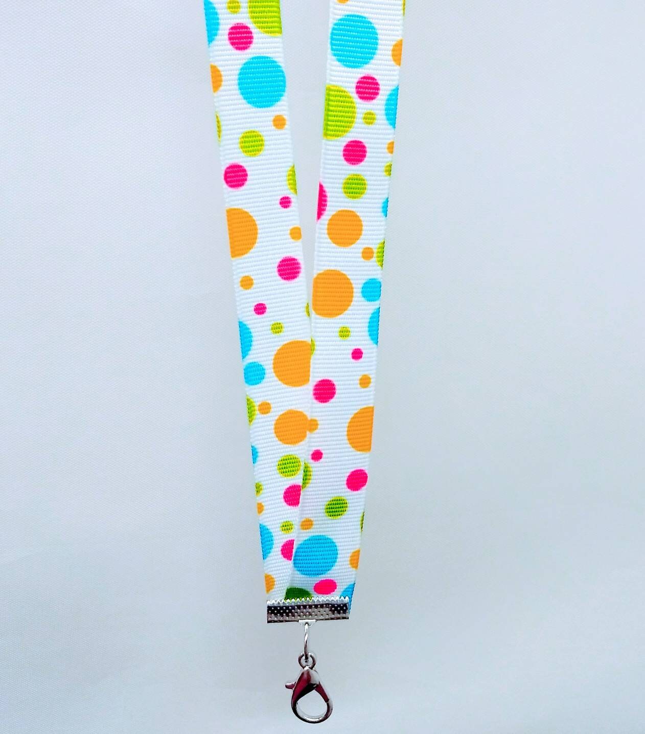 Multi Colored Polka Dot Ribbon Lanyard with Plastic Badge or ID Holder