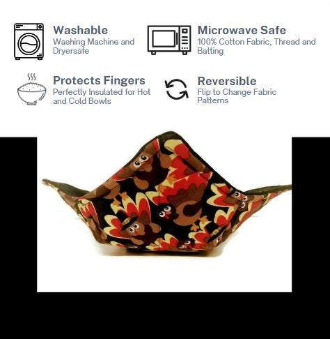 Bowl Cozy Microwave Safe Cotton Hot Soup Bowl Pot Holder in a Pilgrim Turkey Fabric Print