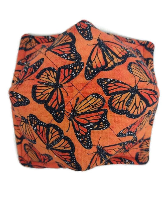 Bowl Cozy Microwave Safe Cotton Soup Hot Bowl Pot Holder in a Migrating Monarch Butterfly and Solid Black Fabric Print