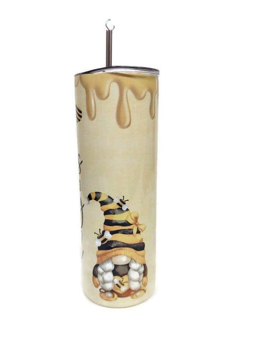 Skinny Tumbler, 20oz Gnome Tumbler Bee Kind with Lid and Straw