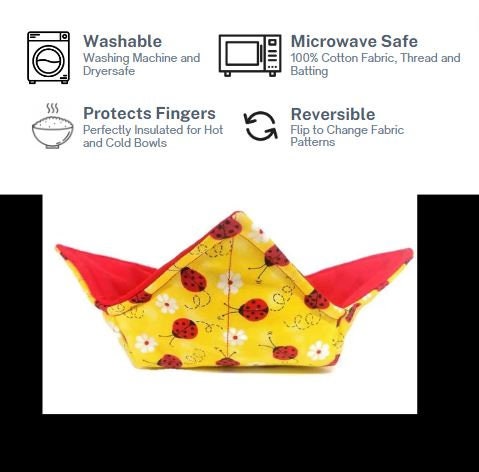 Bowl Cozy Microwave Safe Cotton Hot Soup Bowl Pot Holder in a Red Lady Bug Fabric Print