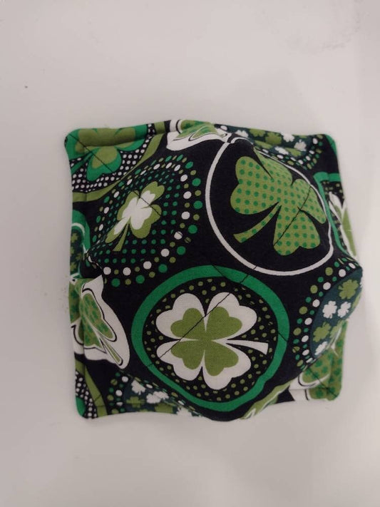 Bowl Cozy St. Patrick's Day Microwave Safe Cotton Hot Soup Bowl Pot Holder in a Reversible Green Clover Fabric Print
