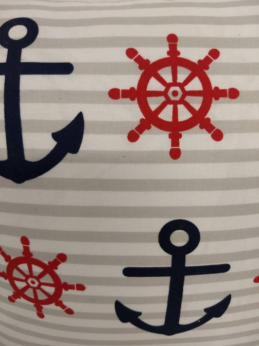 16 x 16 inch Nautical Anchor and wheel stripped throw pillow with invisible zipper