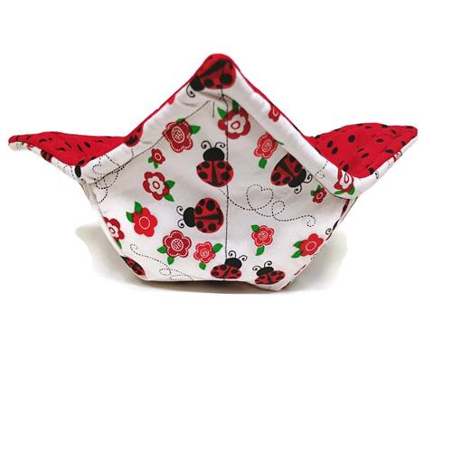Bowl Cozy Quilted Cotton Microwave Safe Polka Dot Lady Bug