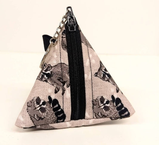 Triangle Keychain with Zipper Raccoon