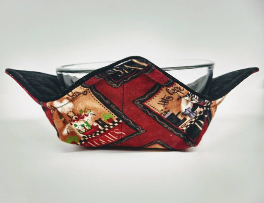 Bowl Cozy, Microwave Safe Cotton Soup Hot Bowl Pot Holder, Chef Gift, Kitchen Gift for House Warming in a Veggie Chef Fabric Print