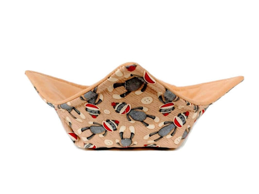 Bowl Cozy, Microwave Safe, Cotton Soup Hot Bowl Pot Holder, Sock Monkey Gift, House Warming Gift in a Sock Monkey Fabric Print