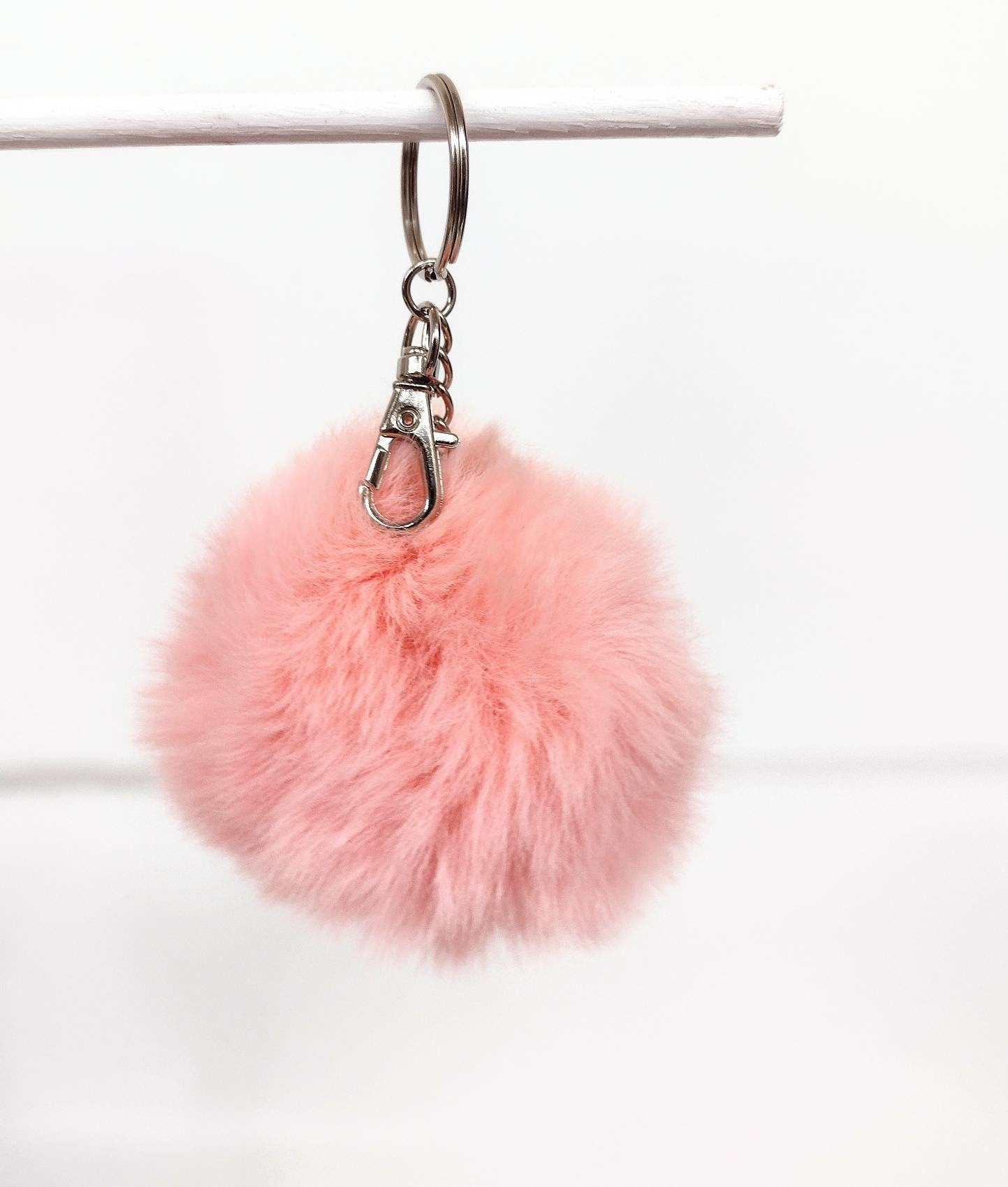 Light Pink faux fur pom pom keychain with lobster clasp