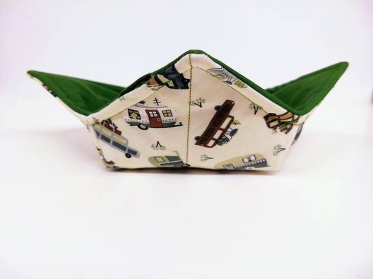 Microwavable Bowl Cozy Camper or RV life quilted cotton reversible soup bowl holder