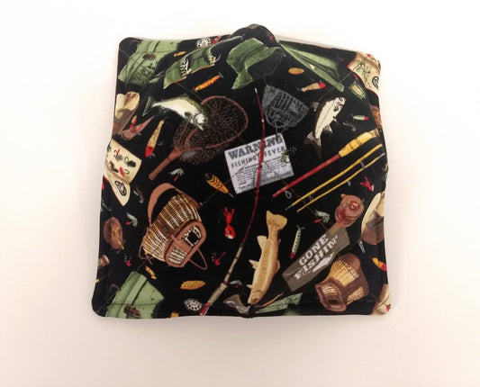 Bowl Cozy, Microwave Safe Cotton Soup Hot Bowl Pot Holder, Fishing Gifts, Fisherman Gift, Fathers Day Gift for Men in a Gone Fishing Fabric