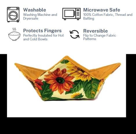 Microwavable Bowl Cozy Fall Thanksgiving Sunflower by Sewuseful Studios LLC