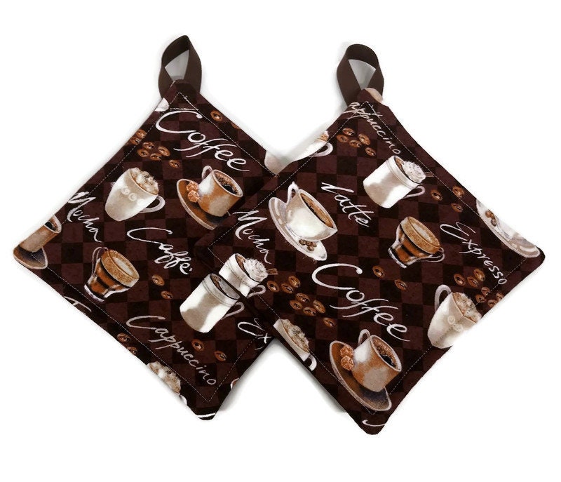 Pot holder for kitchen Pot Holder Set Oven Hot Pad Pot Holder for Cooking or Baking in a Coffee Espresso Fabric Print