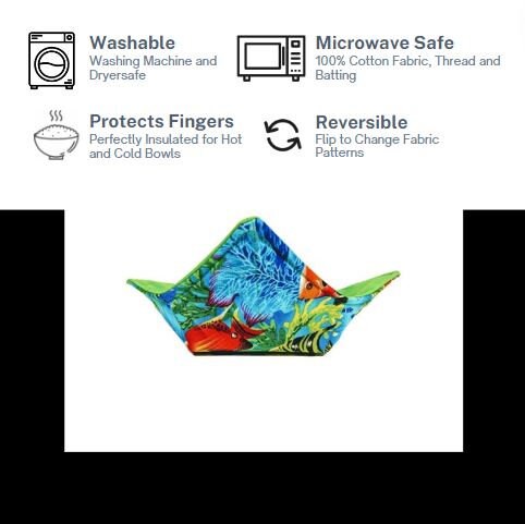 Bowl Cozy Microwave Safe Cotton Soup Hot Bowl Pot Holder in a Tropical Fish with Reef and Bright Green Fabric Print