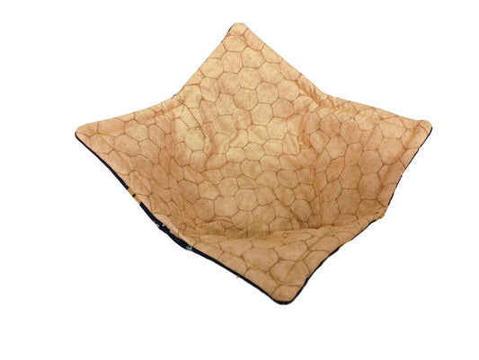 Bowl Cozy, Microwave Safe Cotton Soup Hot Bowl Pot Holder, Bee Lovers Gift, House Warming Gift in a Navy Blue Bee Hive Fabric Print