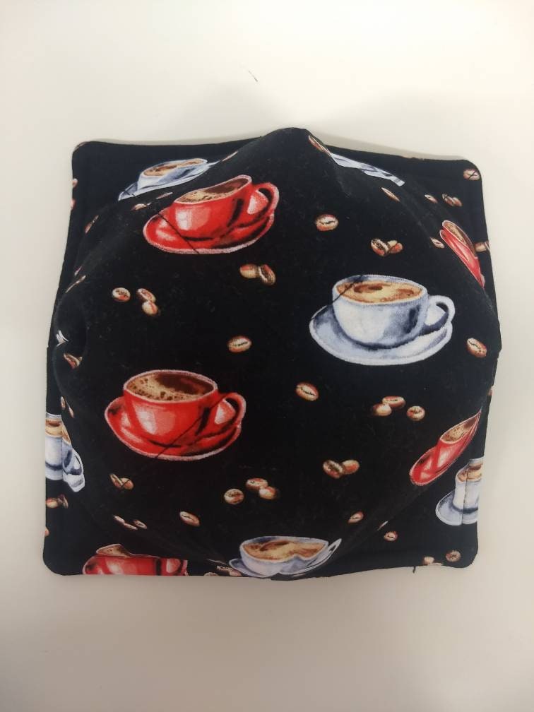 Bowl Cozy Microwave Safe Cotton Soup Hot Bowl Pot Holder in a Cappuccino Cup Fabric Print