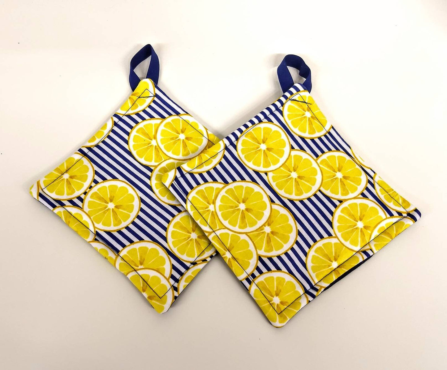 Pot holder for kitchen Pot Holder Set Oven Hot Pad Pot Holder for Cooking or Baking in a Blue Lemon Fabric Print