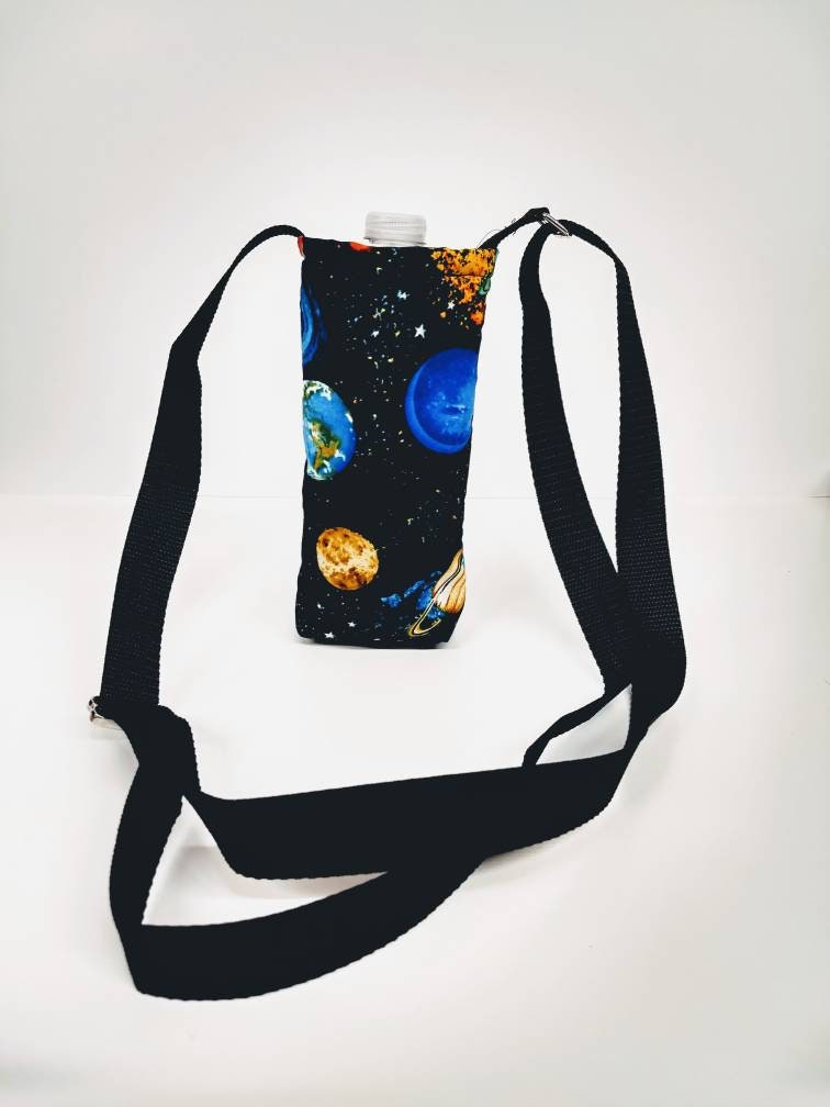 Planet Print Insulated Water Bottle Holder with Adjustable Strap
