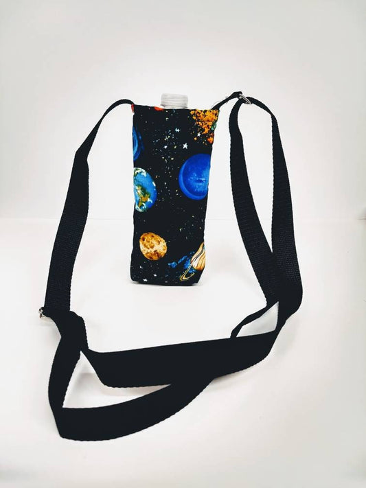 Planet Print Insulated Water Bottle Holder with Adjustable Strap