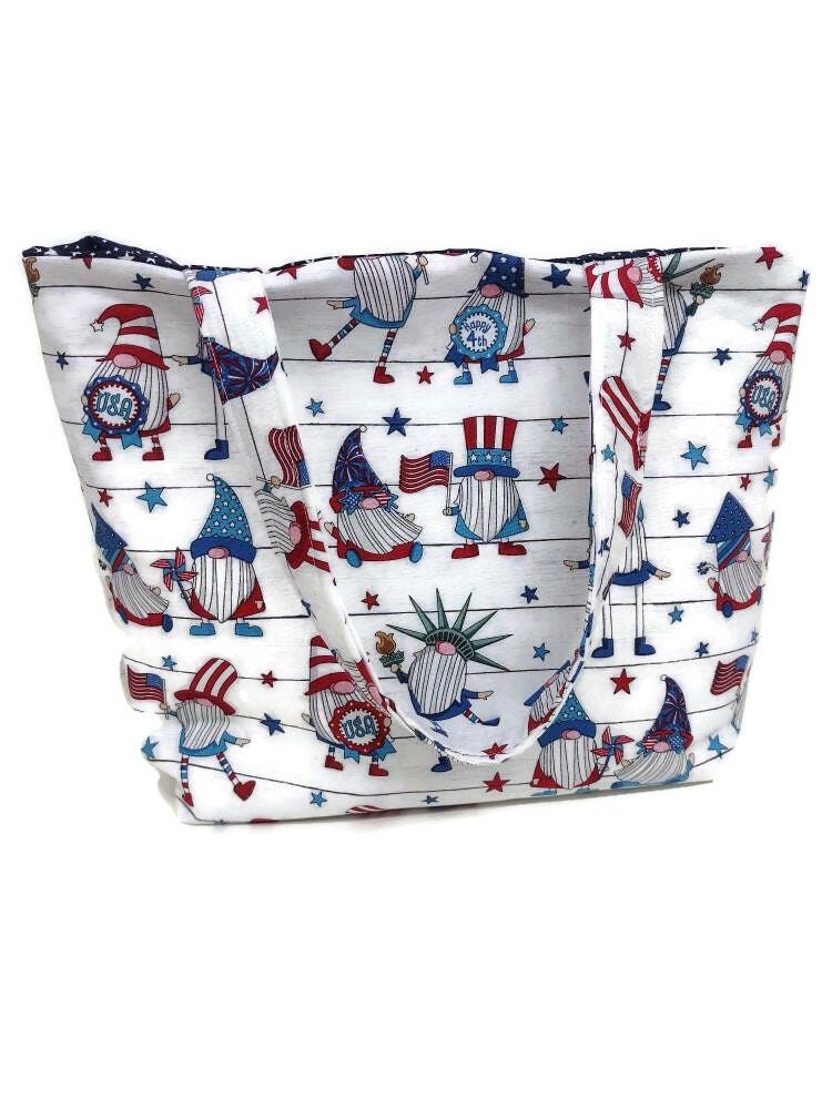 Patriotic Gnome Beach Bag or Tote Bag with Pocket