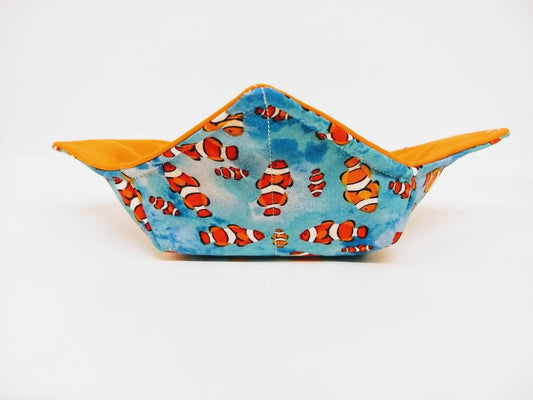 Microwavable Bowl Cozy or Bowl Holder, Fish Lovers Gift, Useful House Warming Gift in a Cotton Clown Fish Fabric Print