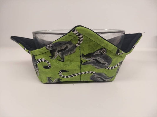 Microwave Soup Bowl Cozy with Green Lemurs by Sewuseful Studios LLC