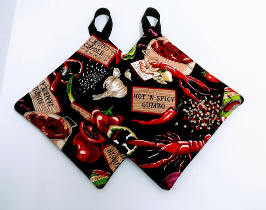 Pot holder for kitchen Pot Holder Set Oven Hot Pad Pot Holder for Cooking or Baking in a Cajun Gumbo Louisiana Fabric Print