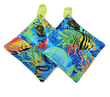 Pot holder for kitchen Pot Holder Set Oven Hot Pad Pot Holder for Cooking or Baking in a Tropical Fish Fabric Print