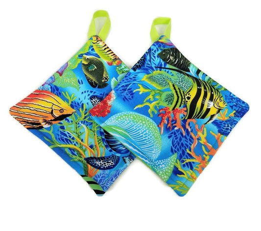 Pot holder for kitchen Pot Holder Set Oven Hot Pad Pot Holder for Cooking or Baking in a Tropical Fish Fabric Print