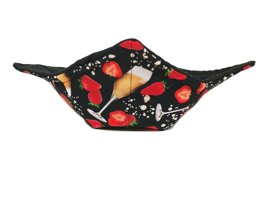 Bowl Cozy, Microwave Bowl Cozies, Soup Bowl Pot Holder, Gift under 20, House Warming Gift in a Strawberry Celebration Fabric Print