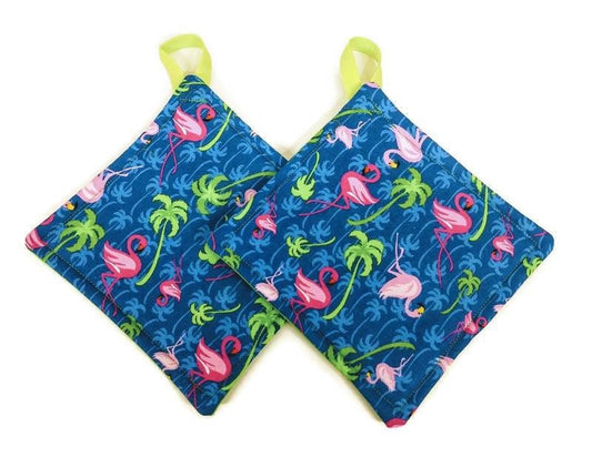 Pot holder for kitchen Pot Holder Set Oven Hot Pad Pot Holder for Cooking or Baking in a Tropical Flamingo Fabric Print